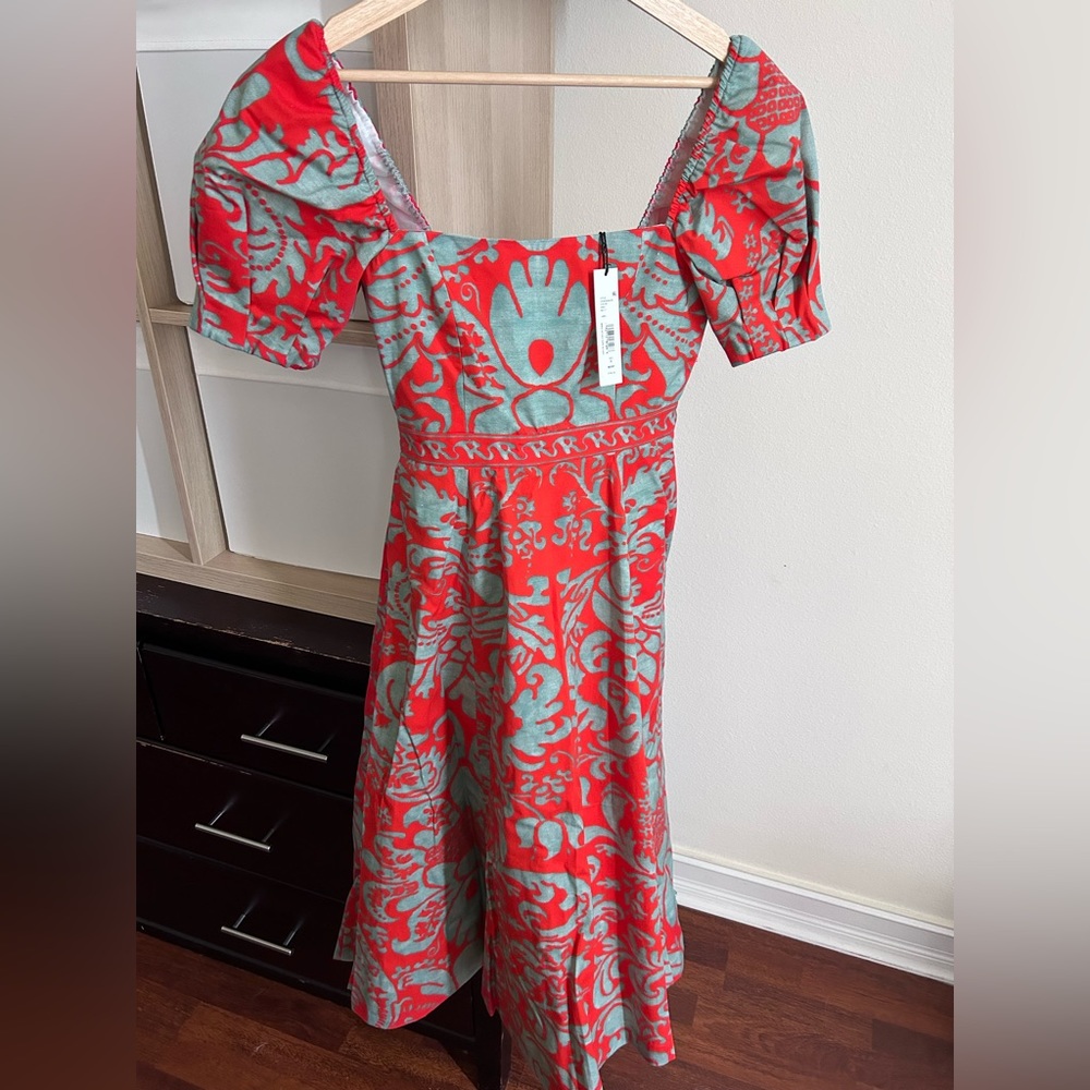 NWT Alice+Olivia Fredia Puff Sleeve Midi Dress 0 - Picture 14 of 17